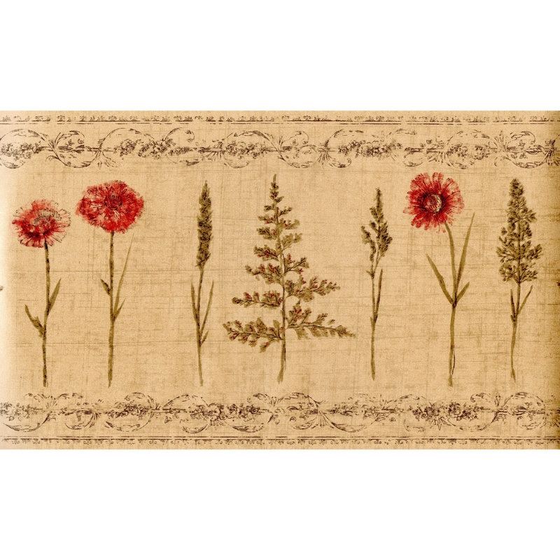 Bordure de papier peint fleurs séchées - brun, beige, rouge L 15 pi x l 10,25 po