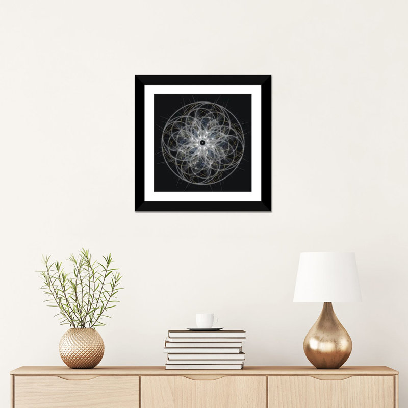 «Positif énergie I», impression sur toile tendue, H 16 po x l 16 po x P 1 po, Papier beaux-arts encadré noir, Blanc