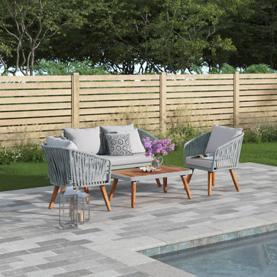 Larry Acacia Solid Wood Patio Conversation Set with Cushions 