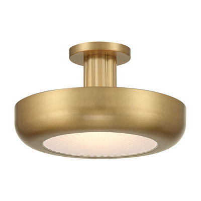 Macey, Flush Mount, 16", Antique Brass, Etched Glass