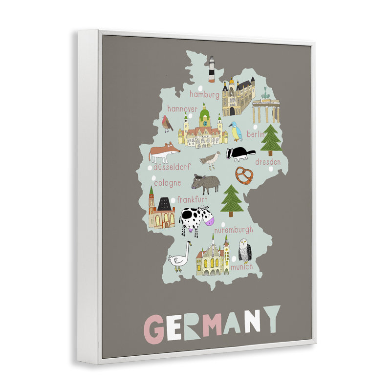 «Kid's Map of Allemagne», giclée encadrée, design par Carla Daly, H 20 po x l 16 po