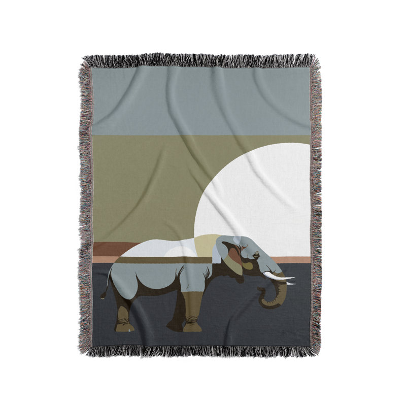 Jeté en mélange de coton éléphant Carney, L 80 po x l 60 po, Bleu / gris / chartreuse