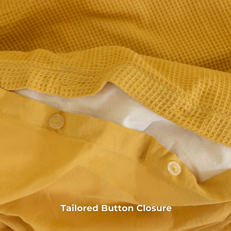 MHG Living Chunky Waffle Striped Duvet Cover Set Polycotton - Includes Pillowcase - Single/Double/King/Super King, Mustard