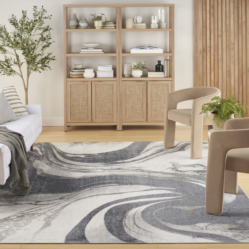 Tapis d'intérieur moderne ivoire Nourison Astra, Rectangle 6 pi 7 po x 9 pi
