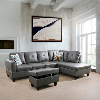 Andelina Faux Leather L-Shaped Sectional