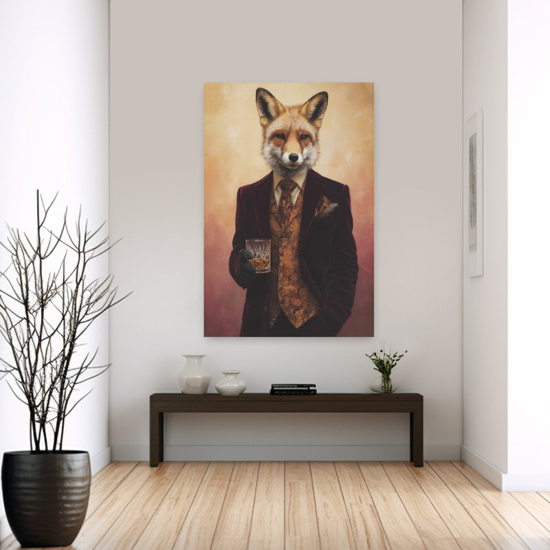 Fox In Velvet Suit Surreal Contemporary Fox Forest Wall Art Print 1 Piece Wrapped Canvas Wall Art, 152.4cm H x 101.6cm W