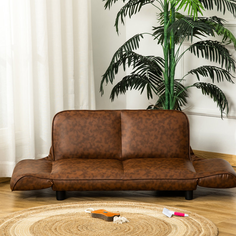 Lit pour chien pliable en cuir PU brun pour canines moyennes et grandes, avec une chaise longue confortable et pratique pour animaux de compagnie, cuir, brun, aire de repos relaxante