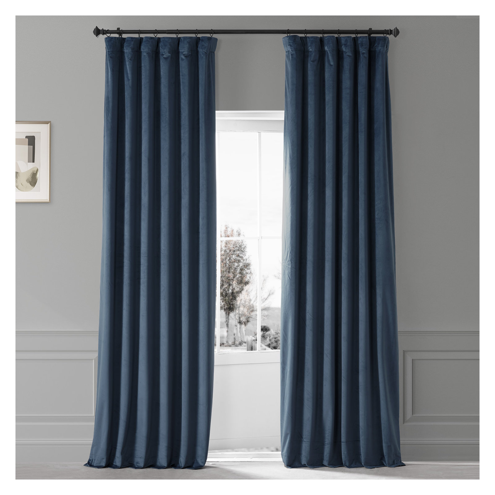 Loria Plush Velvet 100% Blackout Curtains For Bedroom, Living Room - Single Panel, 50" W x 84" L, Varsity Blue