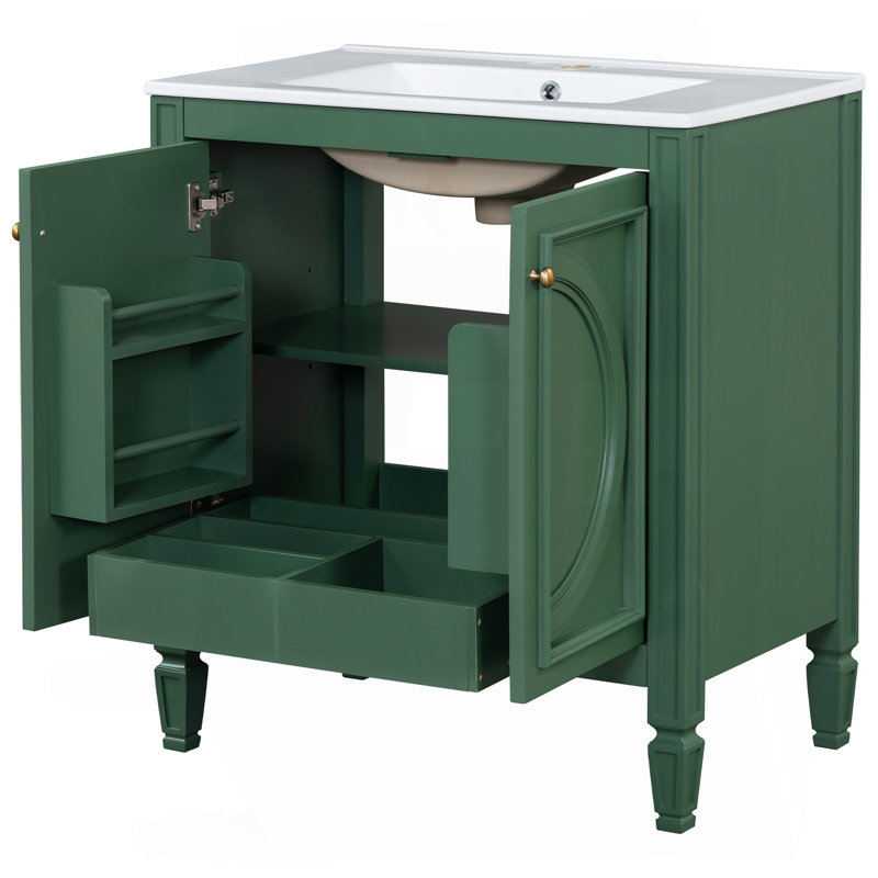 Meuble-lavabo 30 po avec lavabo, deux portes avec tablette, charnières de porte à fermeture en douceur, style rétro, vert