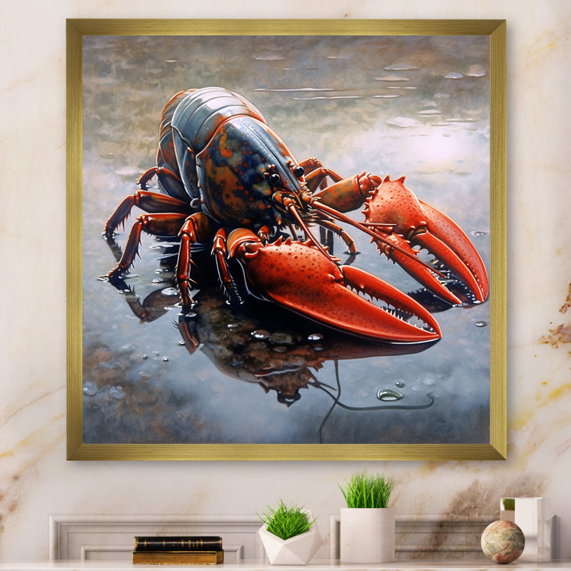 Homard délicatesse marine III, Cadre doré à une seule photo, H 24 po x l 24 po x P 1 po