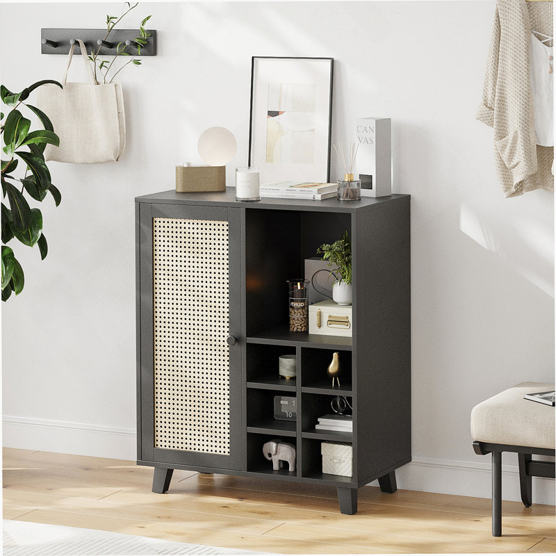 Sideboard Cabinet With Storage, 34 Inch Wine Bar Cabinet With Wine Racks, Buffet Cabinets For Home, Living Room, Black