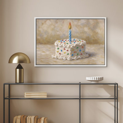 Birthday Cake with Candle Celebration Decor - Framed Canvas Wall Art Print
