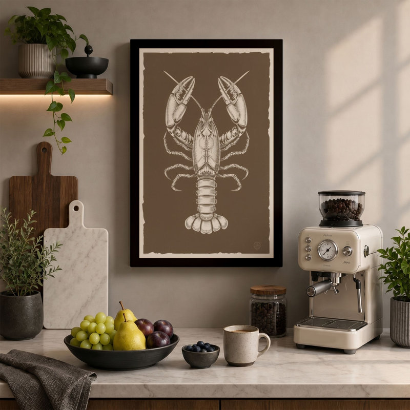 Lobster Study Botanical - Wrapped Canvas, 18x12 - 45.7 x 30.5 cm, Terracotta Border