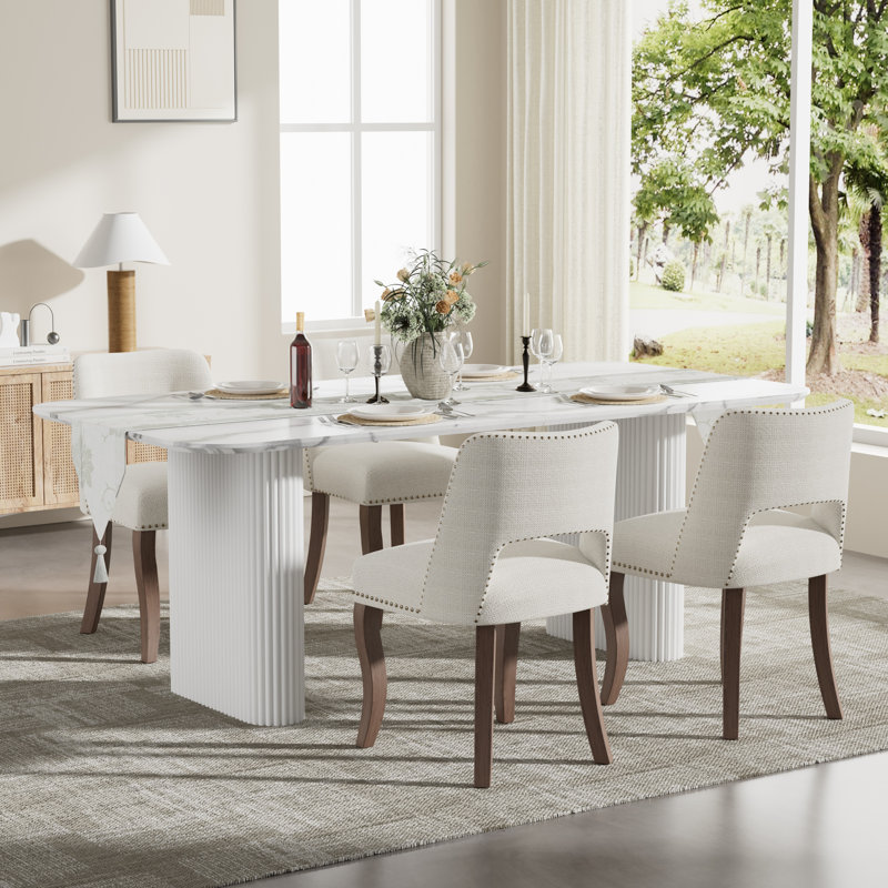 Ensemble de salle à manger rectangulaire moderne à double caisson avec chaise en bois Modern Farmhouse, Beige