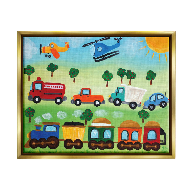 «The Kids Room» par Stupell Planes, Trains, and Automobiles, art mural encadré flottant or métallique par nJoyArt