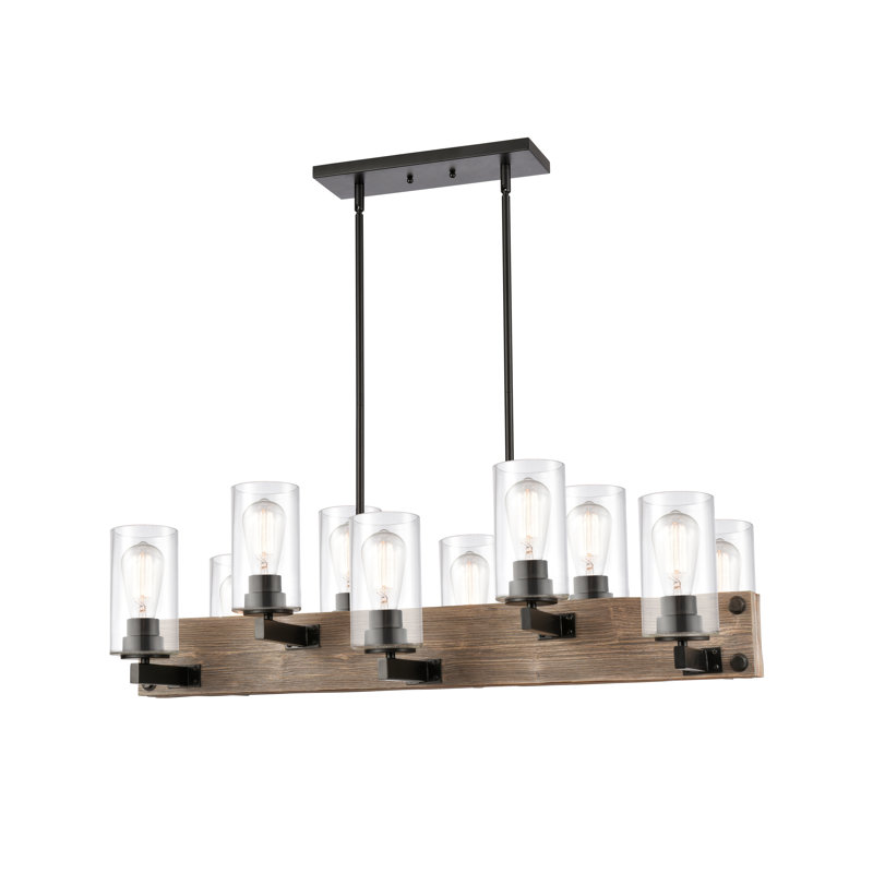 Diego - 10 lumières - 37 pouces - Noir mat - Tige suspendue - Îlot de lumière, Transparent, Clear