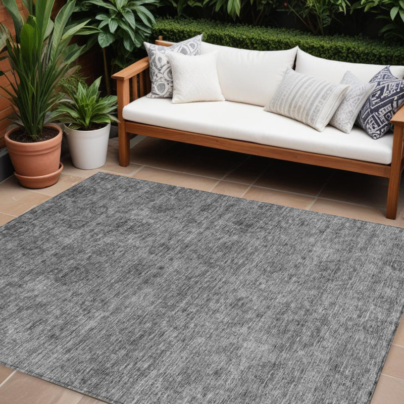 Tapis extérieur lavable floral gris et gris anthracite 8 pi x 10 pi