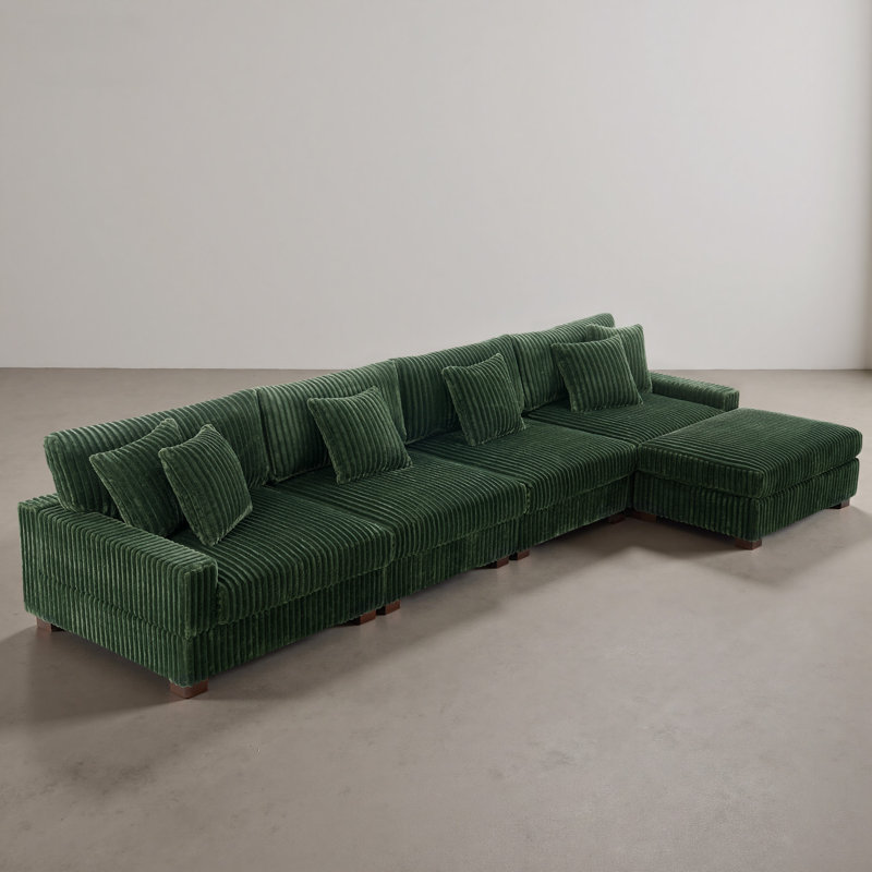 5 Seater Sectional, Green Faux Fur