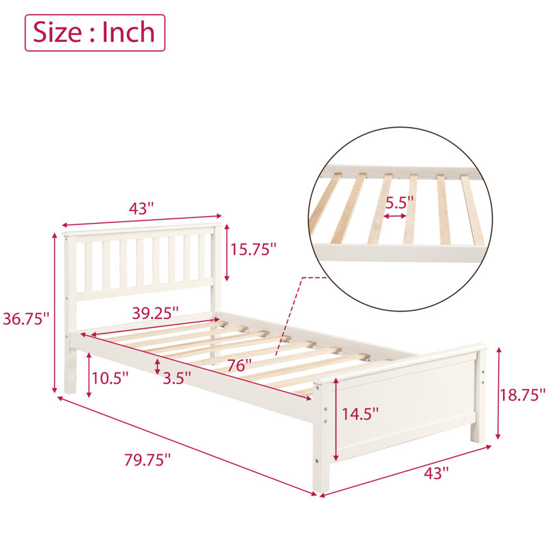 Lit plateforme simple avec base en bois massif blanc