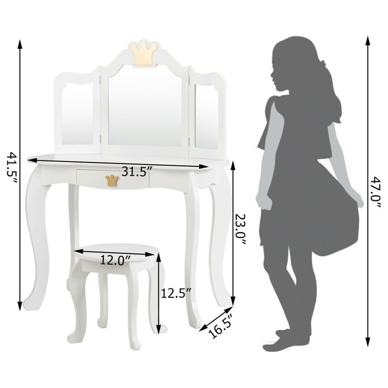Midway Kids Vanity Set with Mirror, White