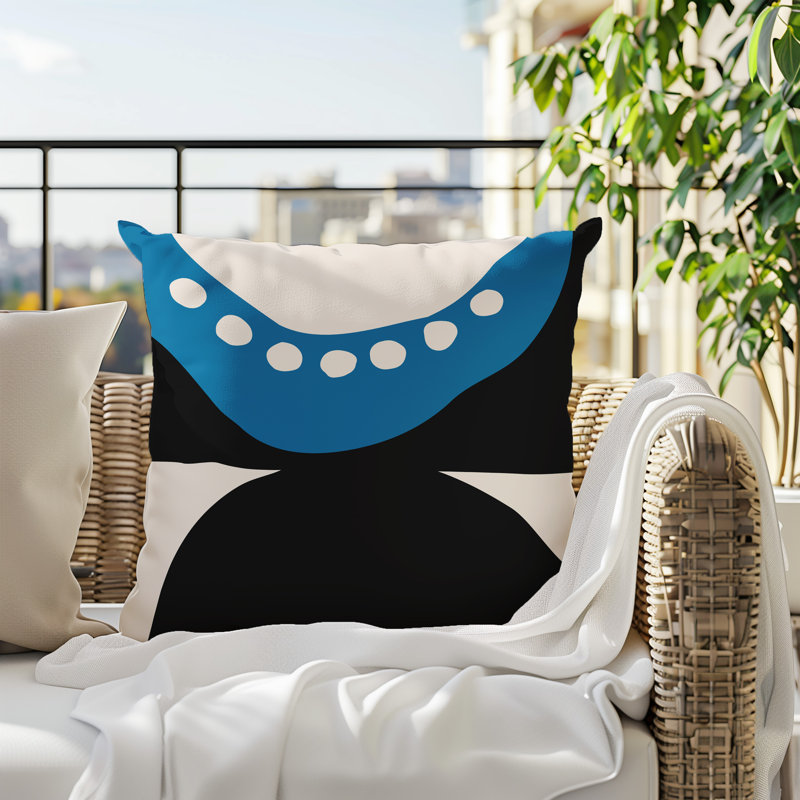 Oreiller carré réversible intérieur / extérieur Tobe Minimalist, H 15 po x l 15 po, Turquoise / noir / blanc cassé