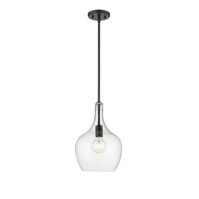 Luminaire suspendu 1 lumière Wrought Studio ™ en noir mat avec abat-jour en verre transparent