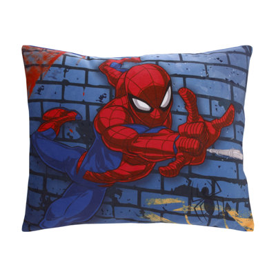 NoJo Marvel Spiderman Wall Crawler Spider Webs Super Soft Rectangular Pillow Cover & Insert