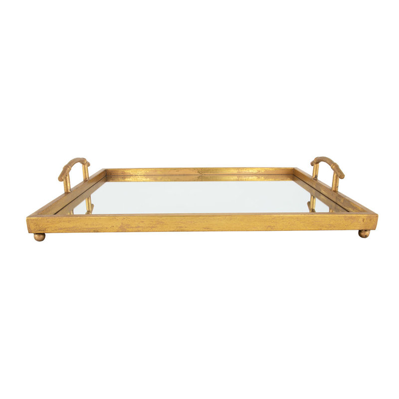 Lalana Stone Rectangle Decorative Tray, 19" x 16", Antiqued Gold Leaf