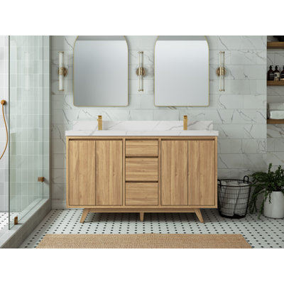 Madison Teak 60"" Double Bathroom Vanity Set -  Willow Collections, MDS_TK_LNT_CA_LZ_60D