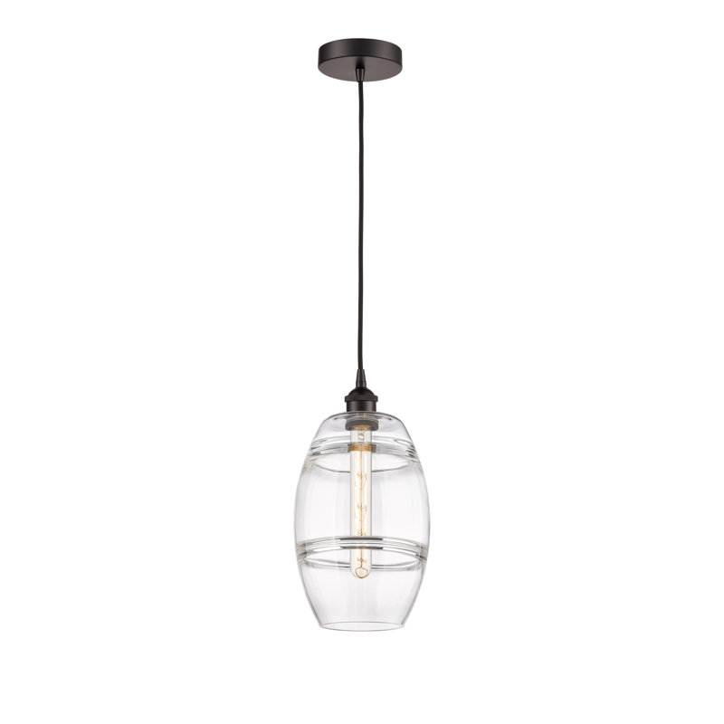 Mini-luminaire suspendu 1 lumière Edison Bettylou-616-G557, H 9,88 po x l 8 po x P 8 po, Transparent, Bronze huilé