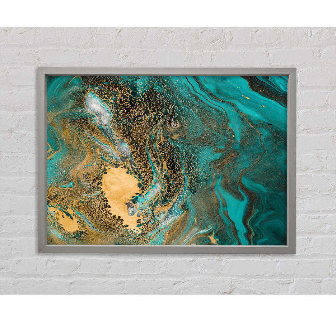 Turquoise And Teal Oil Flow - Einzelner Bilderrahmen Kunstdrucke auf Leinwand