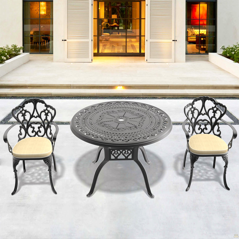 Ensemble 3 pièces de meubles de patio en aluminium coulé avec coussins