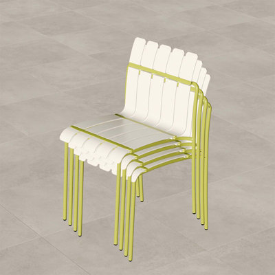 Holiday - Paquet de 4 chaises à blocs de couleur modernes à rayures - Siège en PP imperméable et pieds en métal robustes, ensemble de salle à manger intérieur / extérieur pour patio, balcon, café (blanc et jaune)