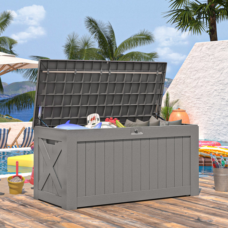 120 Gallons Water Resistant Lockable Deck Box, Gray