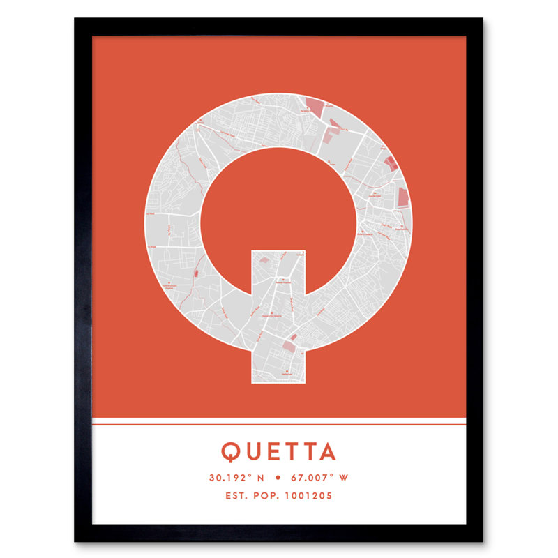 Quetta Pakistan City Map Orange - Single Picture Frame Typography
