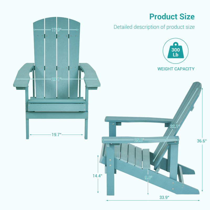 Plastic Adirondack Chair Patio Plastic Chair Fire Pit Single Chair, Lake Blue