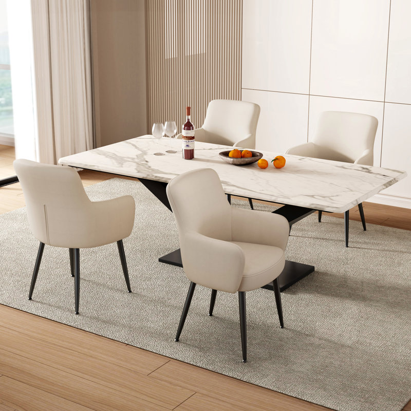 Chaise de salle à manger rembourrée en similicuir Modern, Beige
