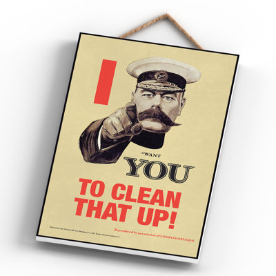 Lord Kitchener Clean Up Vintage Retro Poster Design On Wooden Plaque