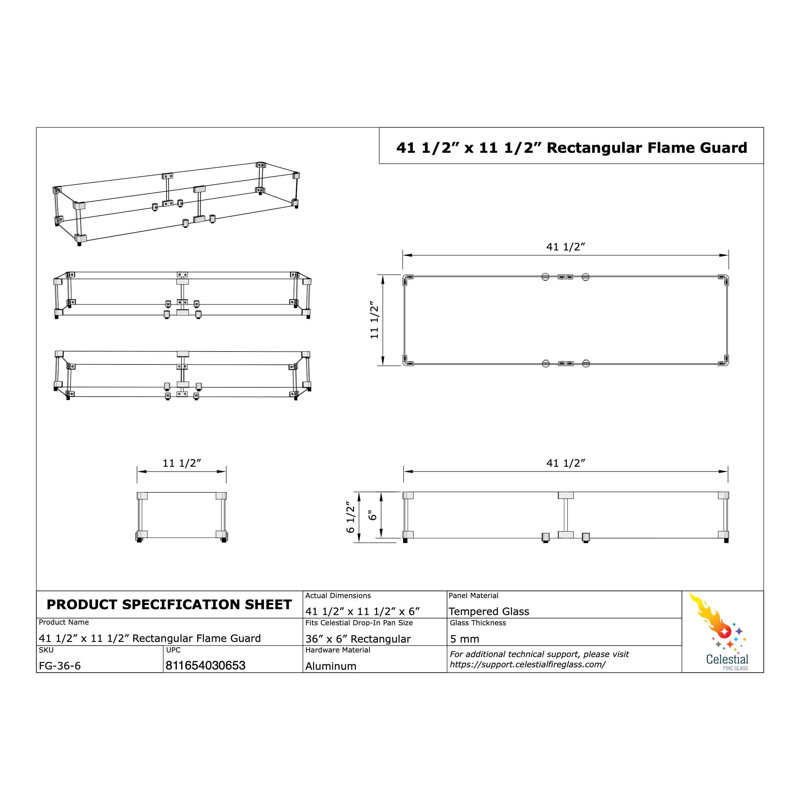 Rectangle Fire Pit Wind Guard , 41" W x 11"D x 6" H
