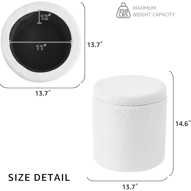 Upholstered Pouf, White