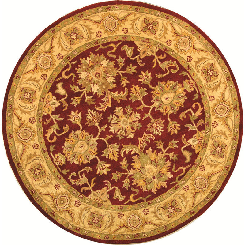 Tapis rouge / doré en laine touffeté à la main Dunbar, Rond 3 pi 6 po