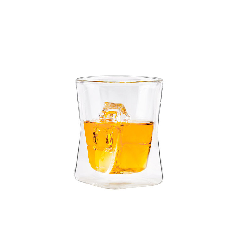 Modern 10 oz Clear Insulated Double Wall Whiskey Glass Set