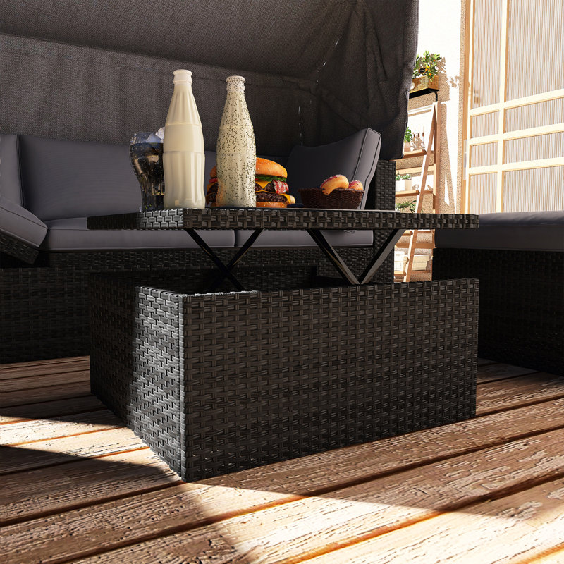 OUTDOOR PATIO RECTANGLE DAYBED WITH RETRACTABLE CANOPY, Gray
