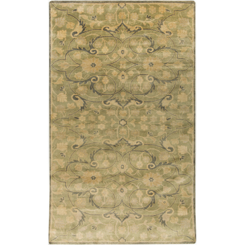Tapis beige en laine noué à la main Bayles, Rectangle 5 pi 6 po x 8 pi 6 po