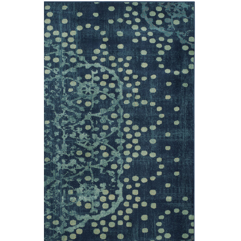Tapis abstrait bleu Thursa, Tapis de couloir 2 pi 2 po x 8 pi