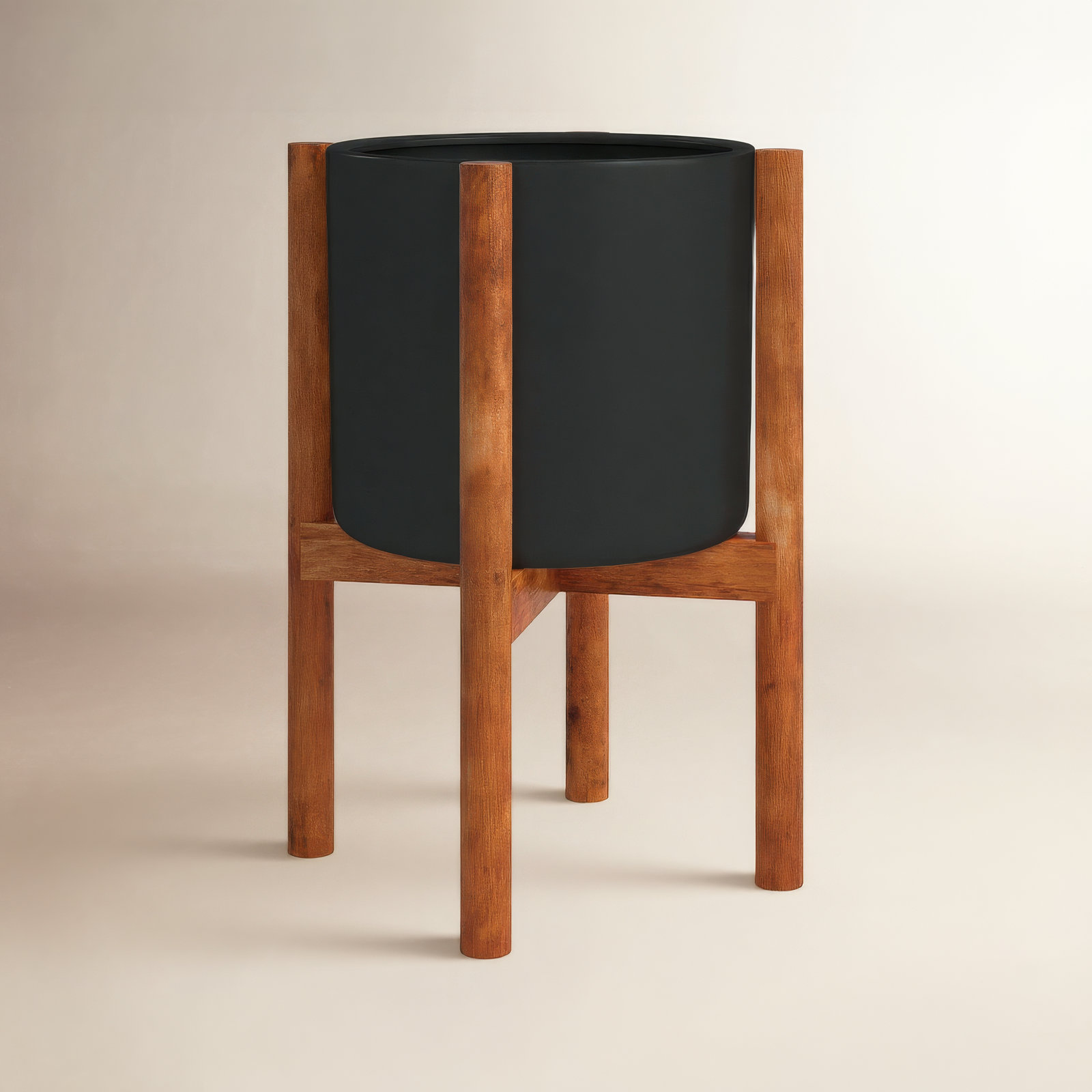 Dominic Pot Planter, Black/Walnut