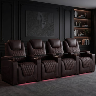 Canapé inclinable de cinéma maison en cuir véritable avec double moteur Zero Gravity, appui-tête réglable et éclairage ambiant 7 couleurs pour les soirées cinéma, les jeux immersifs et la vie moderne, ensemble de 4
