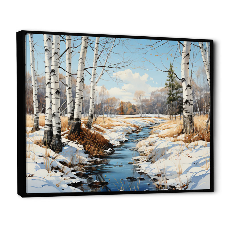 Birch Woods Winter Whispers II, reproduction d'art sur toile, H 12 po x l 20 po x P 1 po, Cadre flottant noir