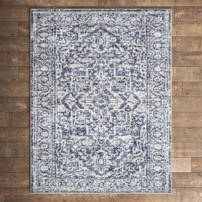 Ingrid Machine Woven Oriental Navy Area Rug