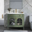 Meuble-lavabo de salle de bain 35,6 po Mid-Century avec verre à motif et bande lumineuse à capteur de mouvement, meuble-lavabo sur pied Farmhouse-1117671687